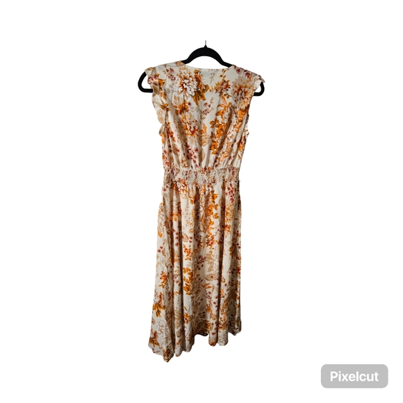 NWT Size XS Allegra K Orange and Cream Floral Midi Dress - Picture 3 of 7